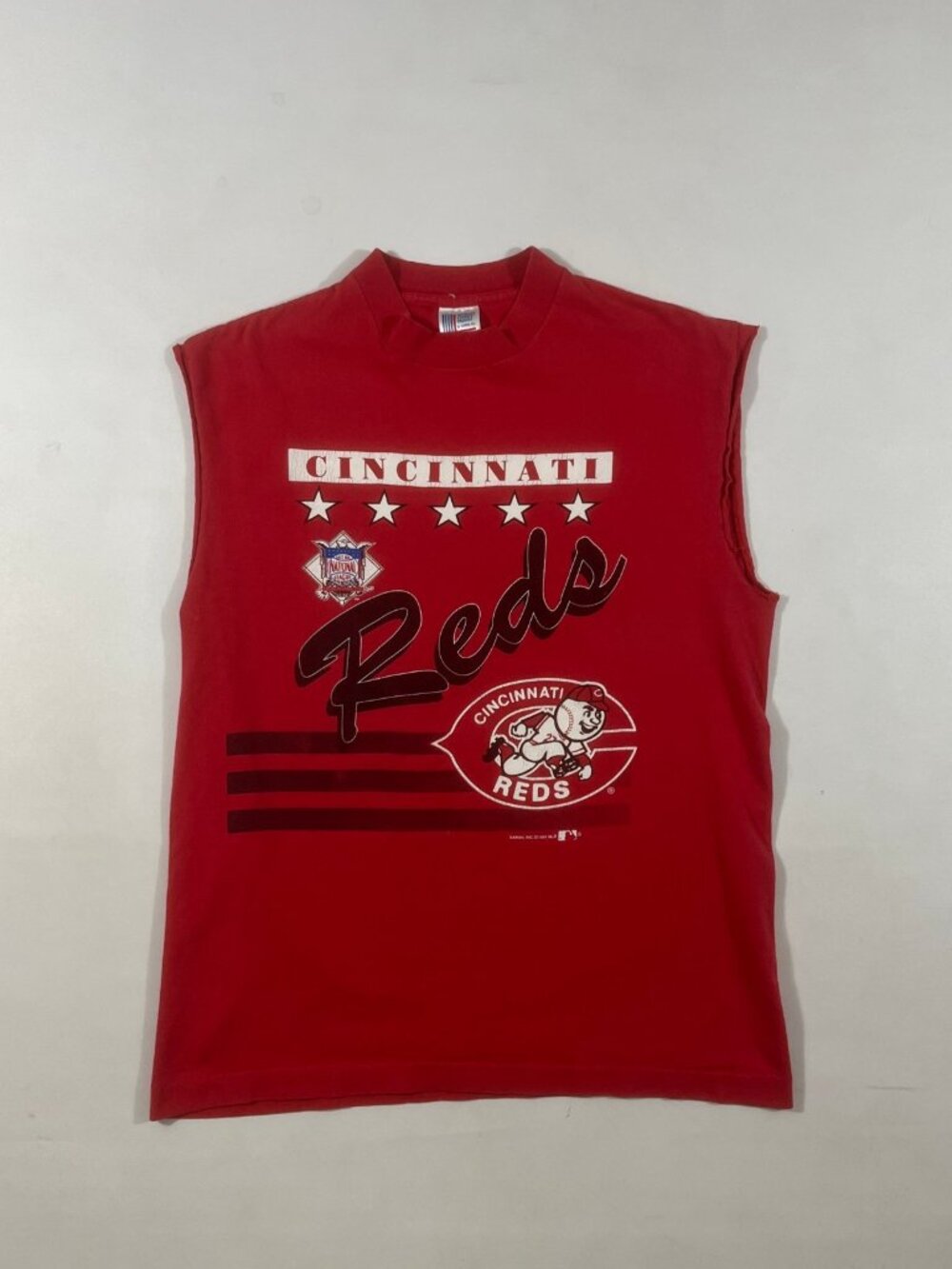 Vintage 1991 Cincinnati Reds Cut Off Sleeveless MLB Tee Red Made in USA L